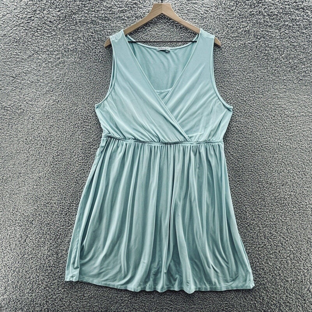 Fresh Produce Dress Women 1X Light Blue Knit T Shirt Rayon Spandex Tank Dress